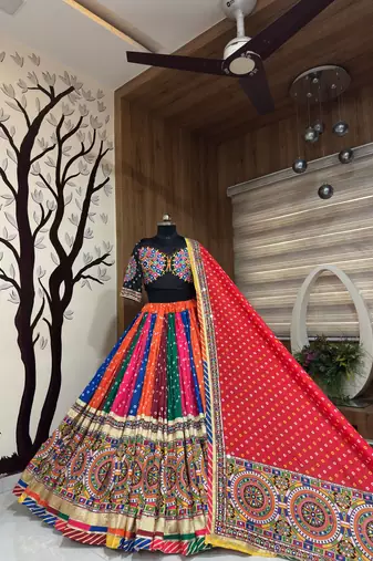 Multi Mirror Work With Dori & Latkan Cotton Lahenga Choli Set