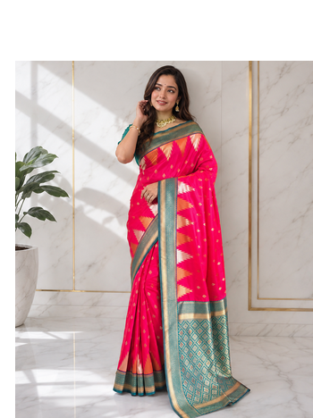 rani pink color zari and weaving design all over with rich pallu kanchi silk blend saree 2
