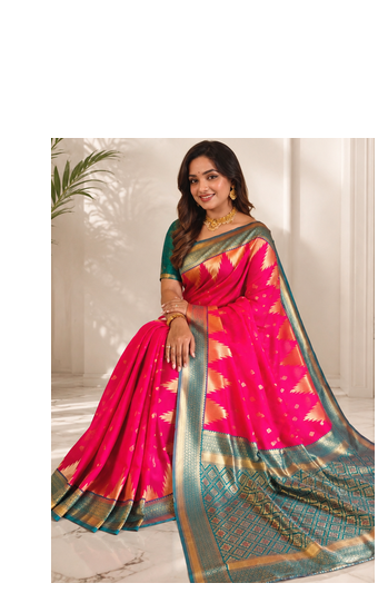 rani pink color zari and weaving design all over with rich pallu kanchi silk blend saree 3