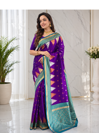 violet color zari and weaving design all over with rich pallu kanchi silk blend saree 1