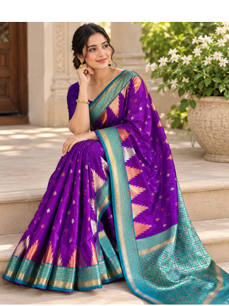 violet color zari and weaving design all over with rich pallu kanchi silk blend saree 3