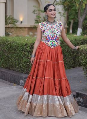 women navratri rayon lehenga choli  with lampi lace & kutchi work blouse-  full stitched free size 1