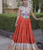 women navratri rayon lehenga choli  with lampi lace & kutchi work blouse-  full stitched free size