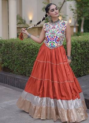women navratri rayon lehenga choli  with lampi lace & kutchi work blouse-  full stitched free size 2