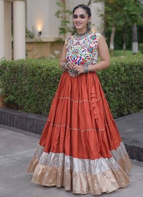 women navratri rayon lehenga choli  with lampi lace & kutchi work blouse-  full stitched free size 3