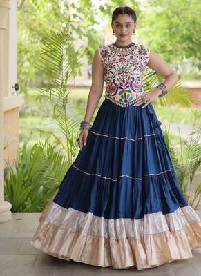 women navratri rayon lehenga choli  with lampi lace & kutchi work blouse-  full stitched free size 1