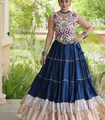 women navratri rayon lehenga choli  with lampi lace & kutchi work blouse-  full stitched free size