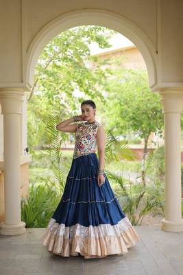women navratri rayon lehenga choli  with lampi lace & kutchi work blouse-  full stitched free size 3