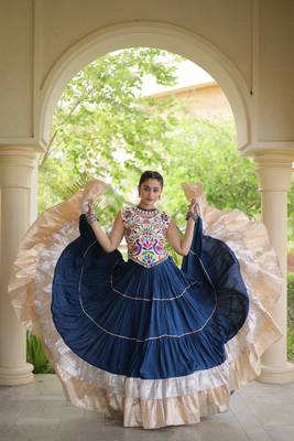 women navratri rayon lehenga choli  with lampi lace & kutchi work blouse-  full stitched free size 5