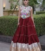 women navratri rayon lehenga choli  with lampi lace & kutchi work blouse-  full stitched free size