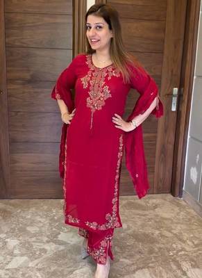 Rani Pink Color Embroidery And Thread Work Silk Blend Salwar Suit  2
