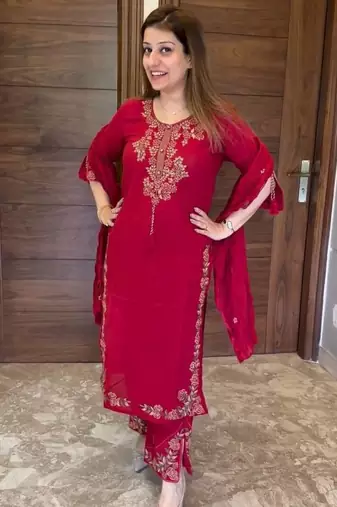Rani Pink Color Embroidery And Thread Work Silk Blend Salwar Suit 