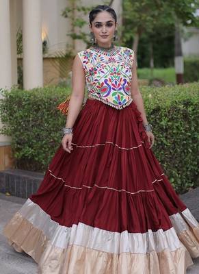 women navratri rayon lehenga choli  with lampi lace & kutchi work blouse-  full stitched free size 3