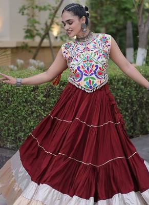 women navratri rayon lehenga choli  with lampi lace & kutchi work blouse-  full stitched free size 5