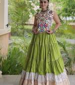 women navratri rayon lehenga choli  with lampi lace & kutchi work blouse-  full stitched free size