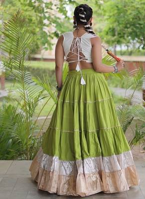 women navratri rayon lehenga choli  with lampi lace & kutchi work blouse-  full stitched free size 2