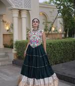women navratri rayon lehenga choli  with lampi lace & kutchi work blouse-  full stitched free size