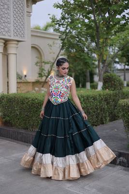 women navratri rayon lehenga choli  with lampi lace & kutchi work blouse-  full stitched free size 2