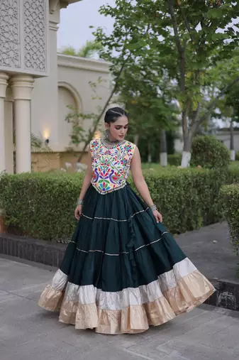 women navratri rayon lehenga choli  with lampi lace & kutchi work blouse-  full stitched free size