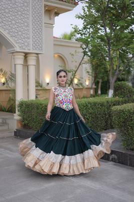 women navratri rayon lehenga choli  with lampi lace & kutchi work blouse-  full stitched free size 5