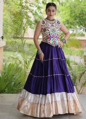 women navratri rayon lehenga choli  with lampi lace & kutchi work blouse-  full stitched free size 1
