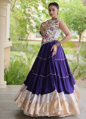 women navratri rayon lehenga choli  with lampi lace & kutchi work blouse-  full stitched free size 2