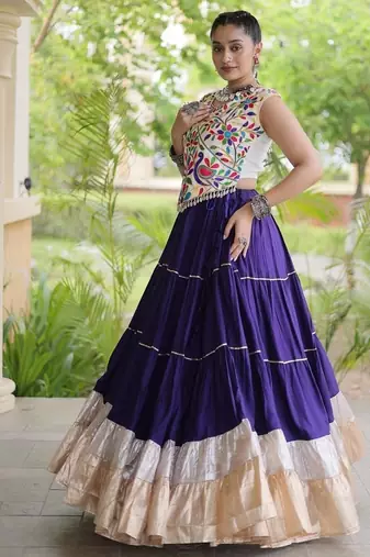 women navratri rayon lehenga choli  with lampi lace & kutchi work blouse-  full stitched free size