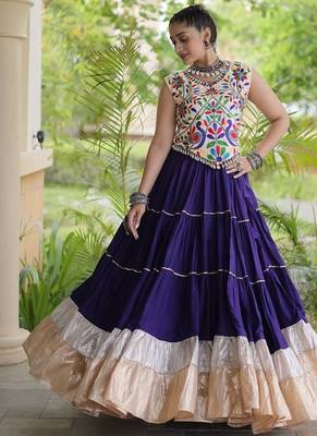 women navratri rayon lehenga choli  with lampi lace & kutchi work blouse-  full stitched free size 3
