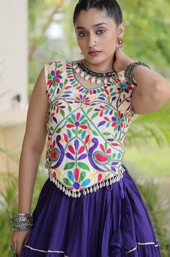 women navratri rayon lehenga choli  with lampi lace & kutchi work blouse-  full stitched free size