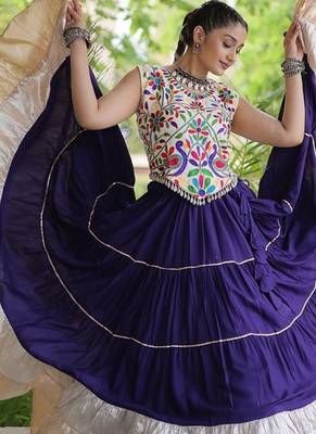 women navratri rayon lehenga choli  with lampi lace & kutchi work blouse-  full stitched free size 5