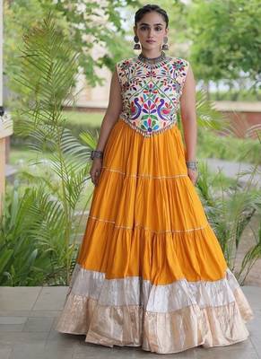 women navratri rayon lehenga choli  with lampi lace & kutchi work blouse-  full stitched free size 1