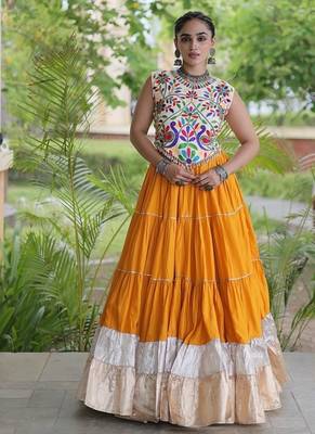 women navratri rayon lehenga choli  with lampi lace & kutchi work blouse-  full stitched free size 2