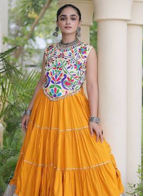 women navratri rayon lehenga choli  with lampi lace & kutchi work blouse-  full stitched free size 4