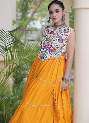 women navratri rayon lehenga choli  with lampi lace & kutchi work blouse-  full stitched free size 5
