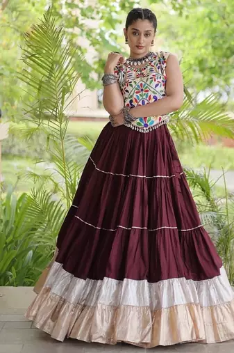 women navratri rayon lehenga choli  with lampi lace & kutchi work blouse-  full stitched free size