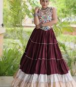 women navratri rayon lehenga choli  with lampi lace & kutchi work blouse-  full stitched free size