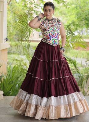 women navratri rayon lehenga choli  with lampi lace & kutchi work blouse-  full stitched free size 2