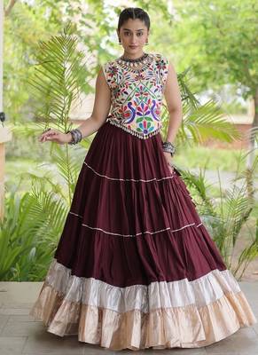 women navratri rayon lehenga choli  with lampi lace & kutchi work blouse-  full stitched free size 3
