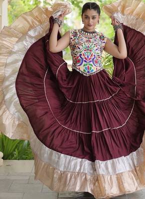 women navratri rayon lehenga choli  with lampi lace & kutchi work blouse-  full stitched free size 5