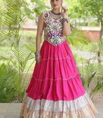 women navratri rayon lehenga choli  with lampi lace & kutchi work blouse-  full stitched free size