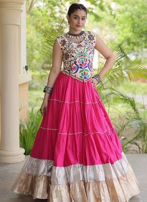 women navratri rayon lehenga choli  with lampi lace & kutchi work blouse-  full stitched free size 2