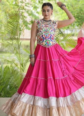 women navratri rayon lehenga choli  with lampi lace & kutchi work blouse-  full stitched free size 3