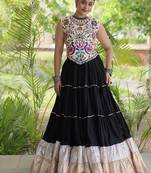 women navratri rayon lehenga choli  with lampi lace & kutchi work blouse-  full stitched free size
