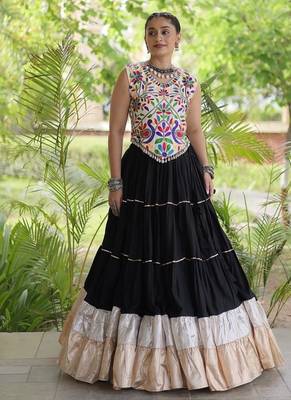 women navratri rayon lehenga choli  with lampi lace & kutchi work blouse-  full stitched free size 3