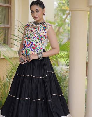 women navratri rayon lehenga choli  with lampi lace & kutchi work blouse-  full stitched free size 5