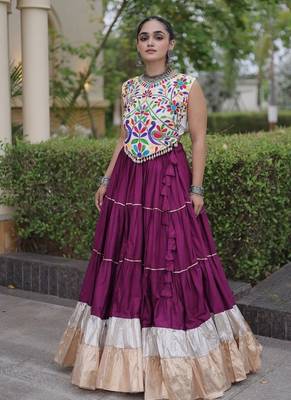 women navratri rayon lehenga choli  with lampi lace & kutchi work blouse-  full stitched free size 1