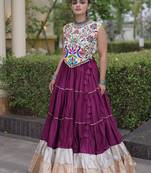 women navratri rayon lehenga choli  with lampi lace & kutchi work blouse-  full stitched free size