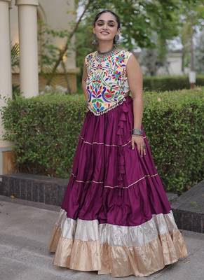 women navratri rayon lehenga choli  with lampi lace & kutchi work blouse-  full stitched free size 3