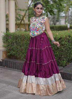 women navratri rayon lehenga choli  with lampi lace & kutchi work blouse-  full stitched free size 5