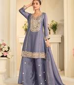 Lavender silk blend with hand work with real mirror kurta palazzo with dupatta